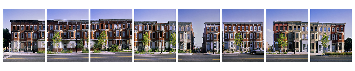 This 2013 series of image of the historic three-story brick buildings in the 1100 block of West Baltimore Street in Baltimore, Md., showing both the decline and the gentrification of the area, is part of photographer and archivist James Singewald's exhibit at MTSU's Baldwin Photo Gallery, "Baltimore: Block by Block, Work in Progress …," open Sept. 16-Oct. 28. Click on the image to see more detail. (Photo courtesy of James Singewald)