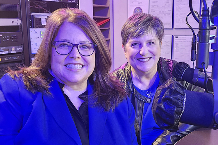 Drs. Jennifer Snodgrass and Angela Tipps with the School of Music at Middle Tennessee State University appear on the Nov. 17 “Action Line” program on WGNS-FM Radio from the station’s downtown Murfreesboro, Tenn., studios. (MTSU photo by Jimmy Hart)