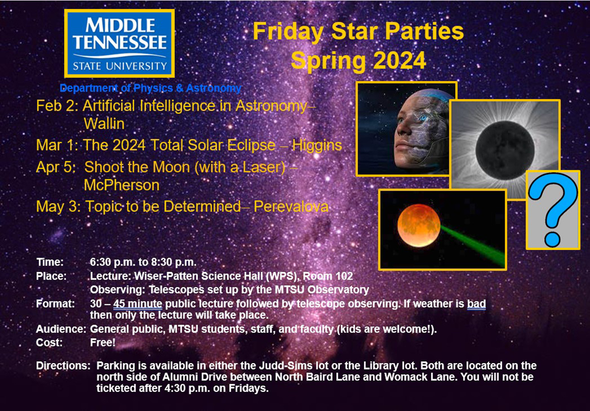 Spring 2024 MTSU Physics and Astronomy Star Parties