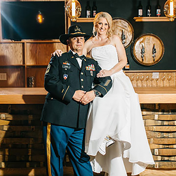 Middle Tennessee State University nontraditional student Stan Laws is pictured here with his wife, Jen, on their wedding day in 2019 at Nashville’s City Winery. Stan Laws will earn his bachelor’s degree in December and has begun work on his master’s at the Murfreesboro, Tenn., campus. (Photo by Laura K. Allen Photography)