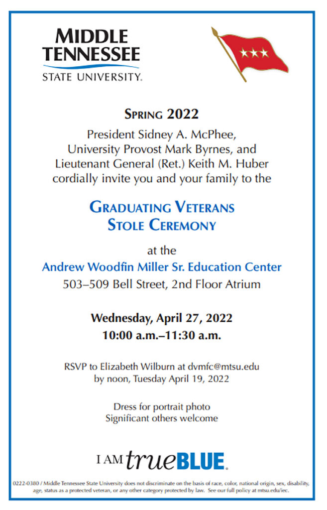 MTSU Daniels Center Graduating Veterans Stole Ceremony