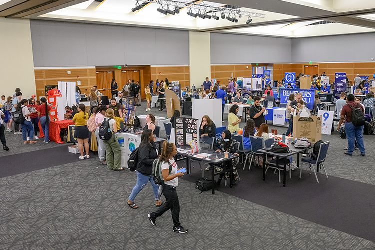 More than 100 student organizations participated in the annual MTSU Student Organization Fair held Aug. 30 in the Student Union Ballroom. The event attracted hundreds of students during breaks between classes. The Center for Student Involvement and Leadership held the fair at a central location and time where the university’s more than 300 clubs and groups can recruit new members. (MTSU photo by J. Intintoli)