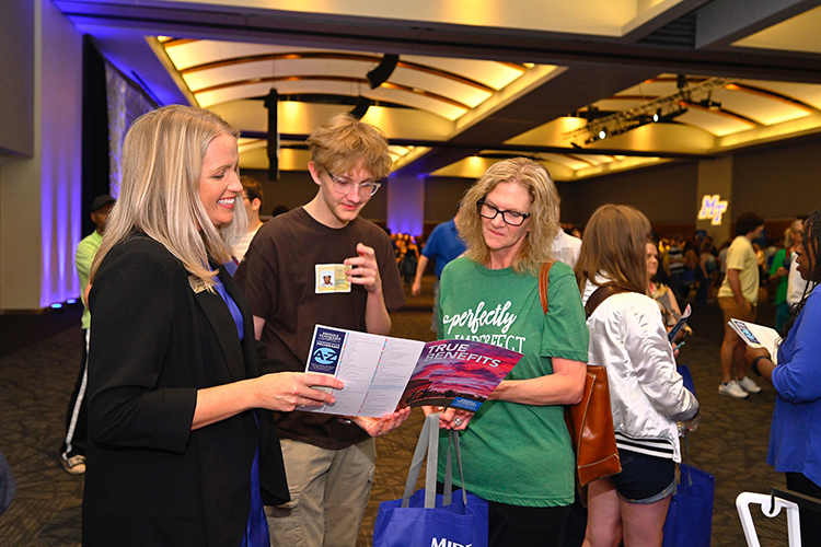 At Middle Tennessee State University’s kickoff event for the True Blue Tour on Wednesday, Aug. 17, 2022, at the Student Union Ballroom, prospective students and their families met with university academic leadership and staff to learn about the top tier programs, community and affordability MTSU has to offer. (MTSU photo by Cat Curtis Murphy)