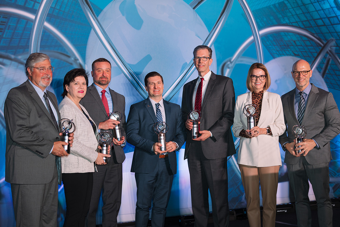 Yvette Clark, second from left, chief information officer and vice president of the Information Technology Division at Middle Tennessee State University in Murfreesboro, Tenn., is among the 2025 Tennessee Orbie Award recipients recognized Friday, May 2, at an awards ceremony at the Omni Nashville Hotel in Nashville, Tenn. Clark was recognized in the corporate category, one of eight award categories to recognize the state’s top tech executives. (Courtesy of the Tennessee Orbie Awards)