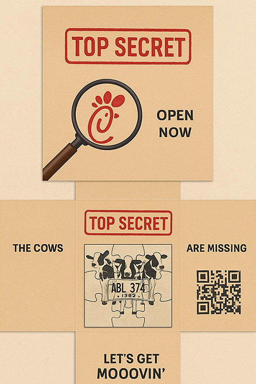 This mock-up was part of the postal marketing campaign a team of Middle Tennessee State University advertising and public relations students created at the 2025 Direct Effect Innovation challenge for the fast-food restaurant Chick-fil-A. The student team received runner-up honors for their campaign, presented at the invitation-only competition held April 27-28 at the National Postal Forum in Nashville, Tenn., and featuring 18 universities overall. (Submitted photo)