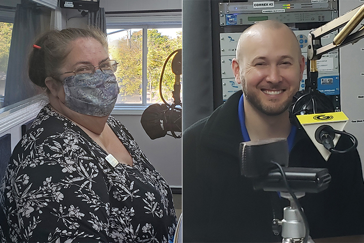 Dr. Maria Edlin King, left, director of the Tennessee Council on Economic and Free Enterprise Education, and Dr. Daniel Smith, director of the Political Economy Research Institute, appeared on WGNS Radio’s Oct. 18 “Action Line” program with host Scott Walker. (MTSU photo illustration by Jimmy Hart)