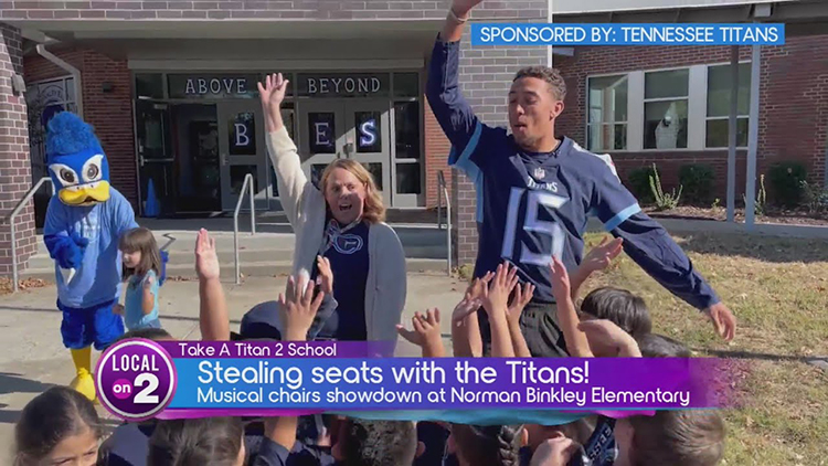 Titans wide receiver Nick Westbrook-Ikhine visited Norman Binkley Elementary School in Nashville, Tenn., last year as part of WKRN News 2’s weekly “Take a Titan 2 School” feature. The College of Education at Middle Tennessee State University will join this year’s school visits. (Photo provided by WKRN)