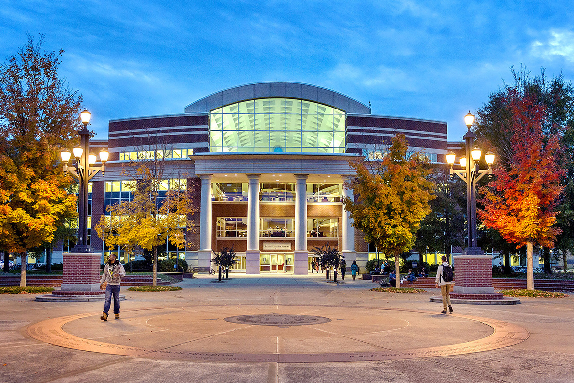 This file photo shows the exterior of MTSU’s James E. Walker Libary. (MTSU file photo by J. Intintoli)
