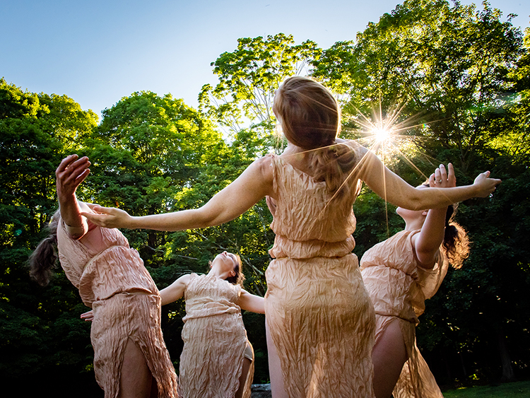A group of dancers led by MTSU Dance Program Director Meg Brooker, shown with her back to the camera, let nature inspire their movements in this 2018 file image. Brooker and guest dance educator Patricia Collins will lead “The Body in Nature," the first workshop in a new community arts series, this Saturday, Oct. 9, from 10 a.m. to noon at the Discovery Center at Murfree Spring, 502 S.E. Broad St. (Photo courtesy of Nina Wurtzel)
