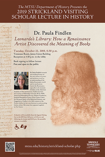 MTSU fall 2019 Strickland Visiting Scholar Lecture poster