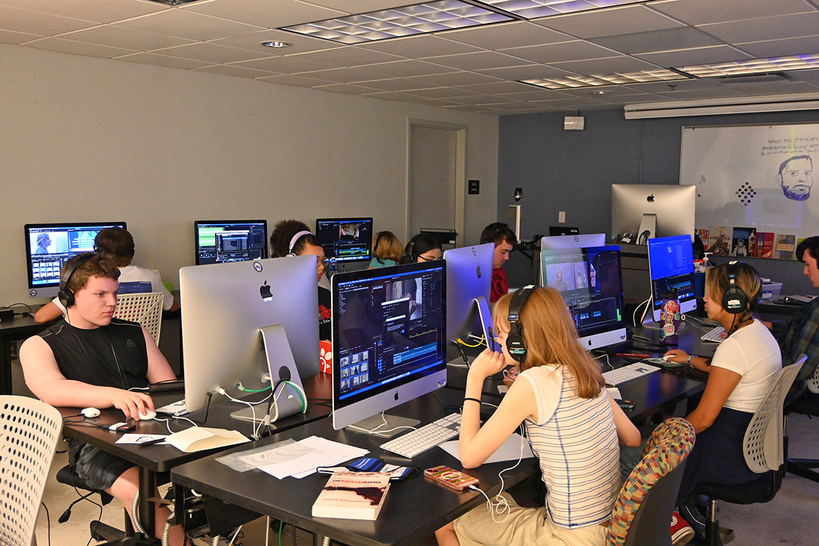 Tennessee Governor’s School for the Arts film students edit film during class inside Todd Hall at Middle Tennessee State University in Murfreesboro, Tenn. From June 7 to June 29, talented high school juniors and seniors from across the state earned college credit and improved their skills on the MTSU campus in Murfreesboro, Tenn. (MTSU photo by Jordan Reining)