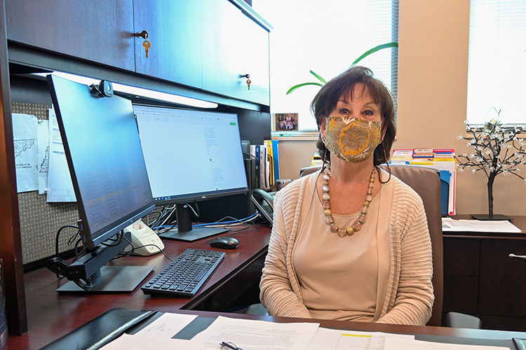 Bobbi Lussier, executive director of professional laboratory experiences at the MTSU’s College of Education, works in her office on campus on Oct. 15, 2020. (MTSU photo by Stephanie Barrette)